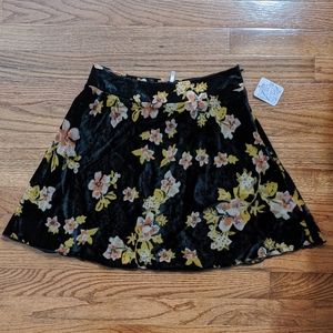 Free People Black Velvet Floral Skirt NWT